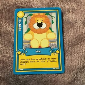 GANZ Pet Jungle Lion Card webkinz B1 14/80